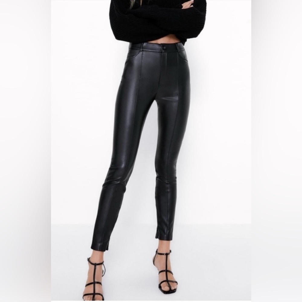Zara Sleek Black Faux Leather Leggings Pants